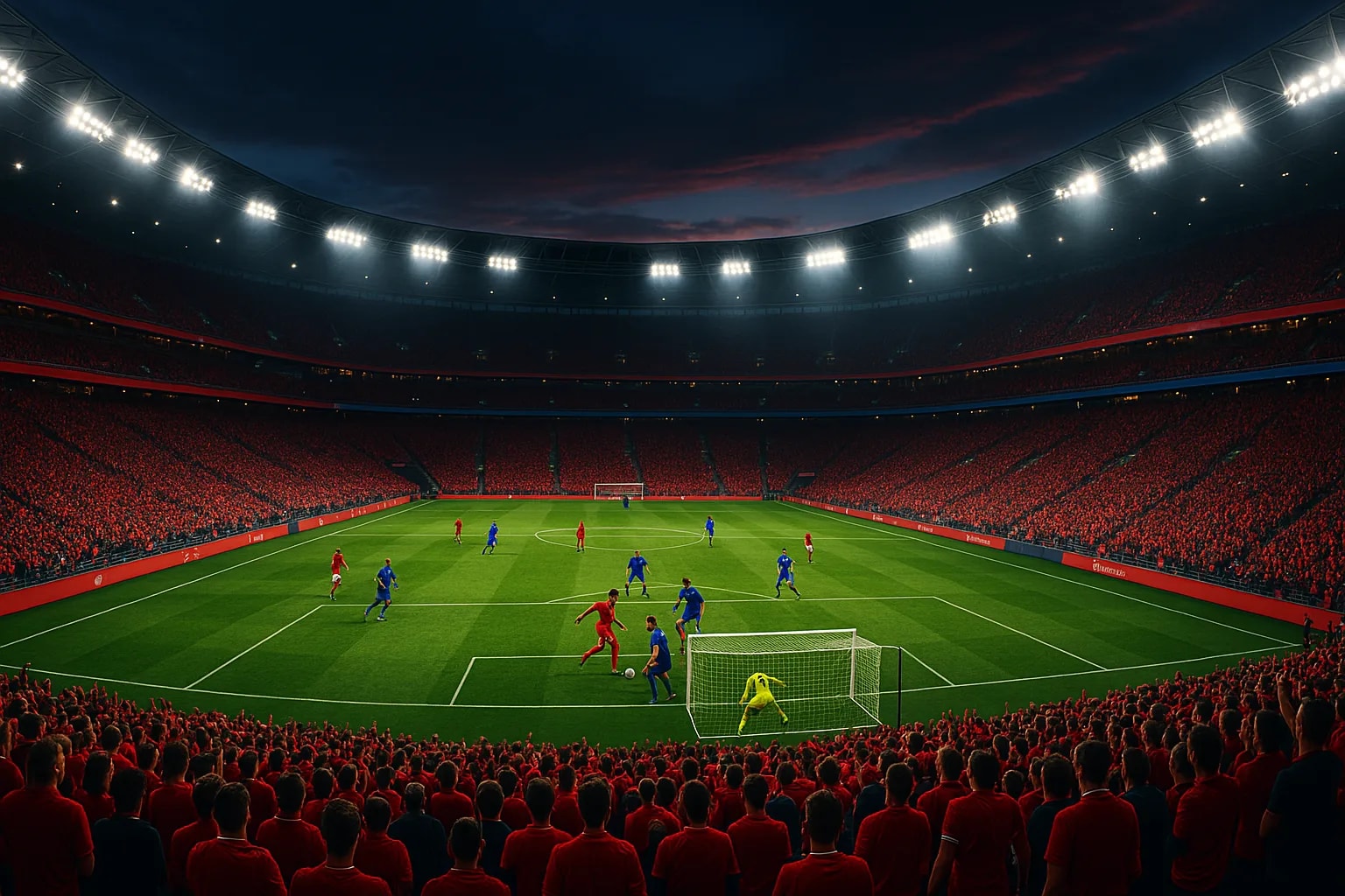 Professional football stadium during a match